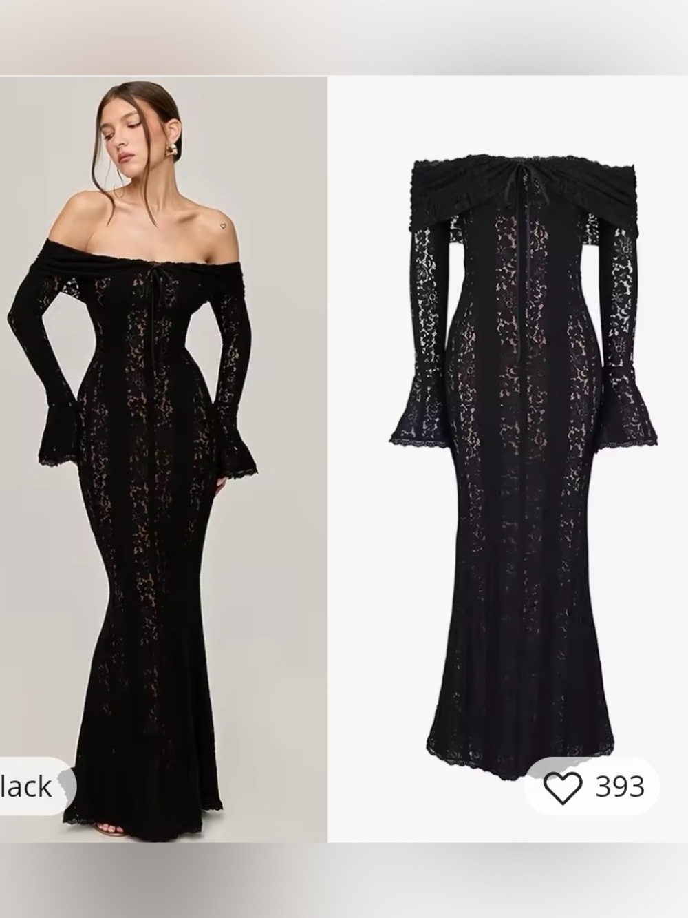 Lace Maxi Off Shoulder Black  Dress Size Small